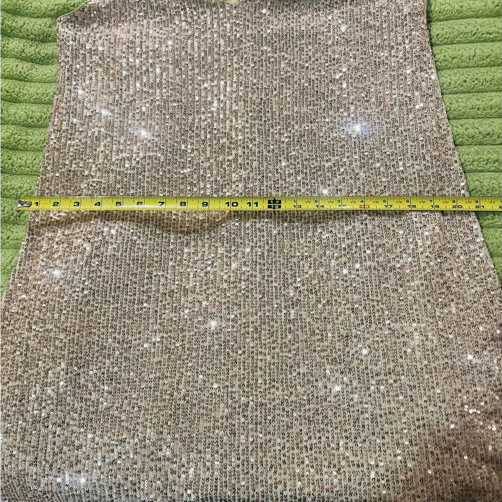 Gold Sequin Take V Neck Dress Lined Formal Wedding Party sz XL - Picture 10 of 13